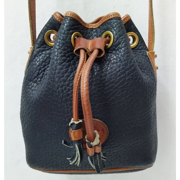 Dooney & Bourke Black Pebbled Leather Drawstring Crossbody Bag - Made in USA - Picture 3 of 16